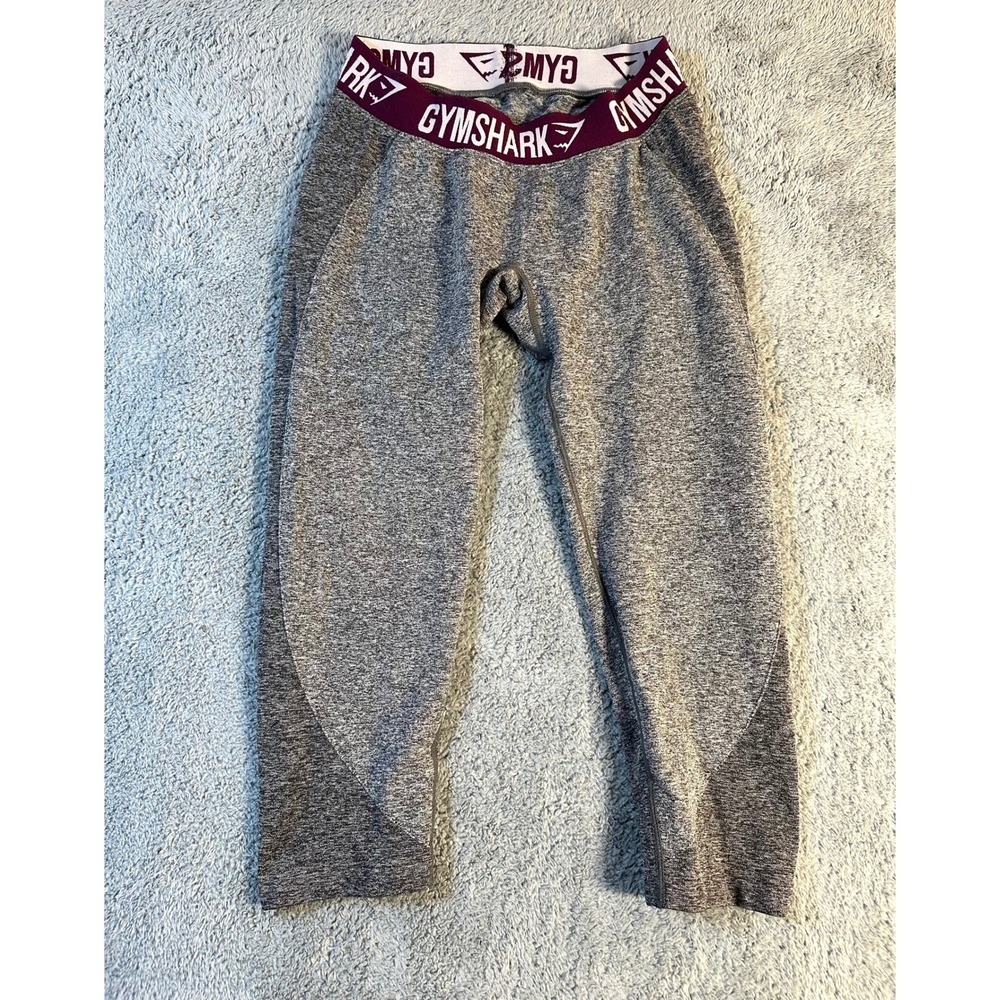 Gymshark Dry Capri cropped leggings grey maroon elastic band athletic womens S